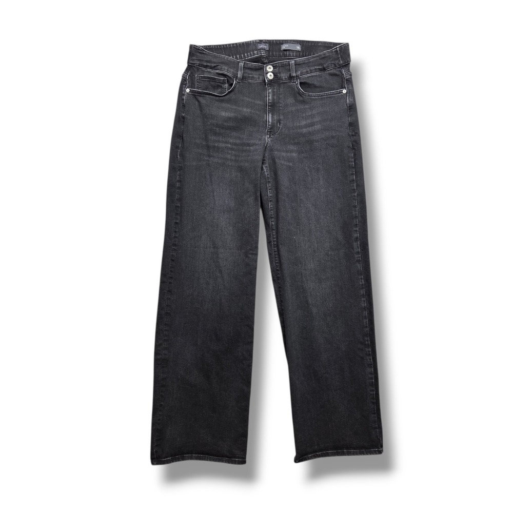 J Jill High Rise Full Leg Jeans Womens 16 Tall Black Wide Leg Stretch Denim